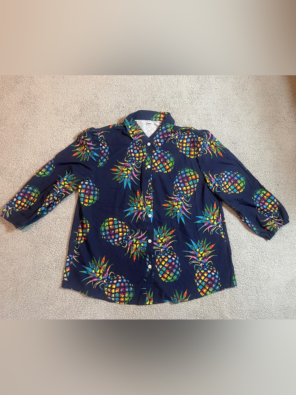 Navy blue pineapple button up shirt size M #tropical #summer